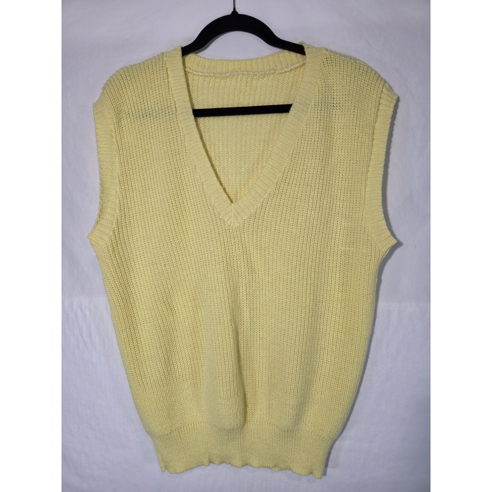 Pastel Yellow Knit Sweater Vest Sz Large Pullover Grannycore Librarian Preppy